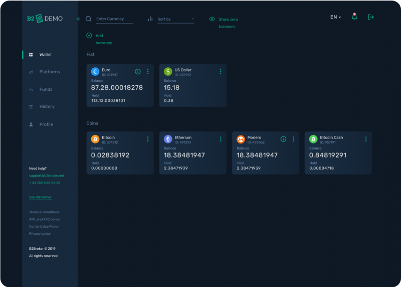 Forex CRM Wallets Module Dashboard